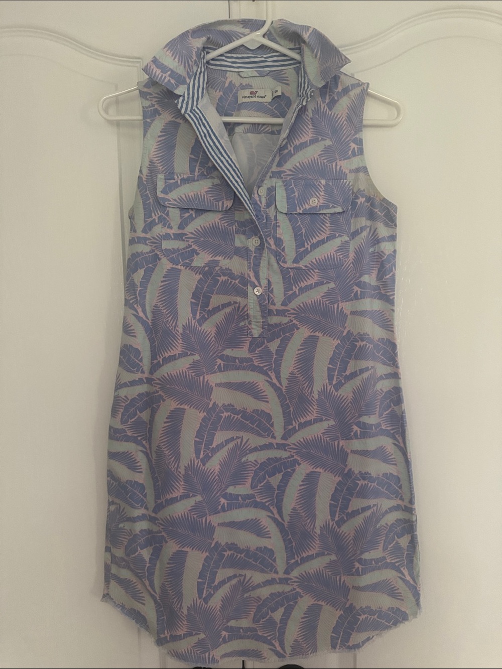 Vineyard Vines Sleeveless Palm-Print Shift Dress - Light Blue & Lavender